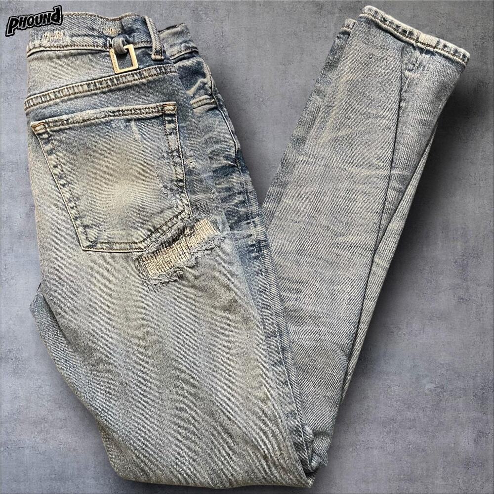 Art Meets Chaos Jeans Womens 30 Blue Distressed Skinny Button Fly Stretch Denim